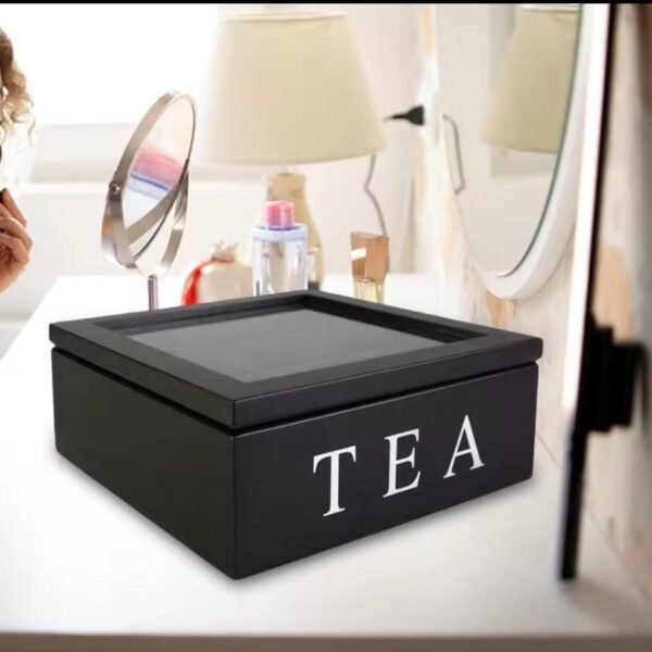 Wooden 9 Grids Tea Box with Transparent Lid