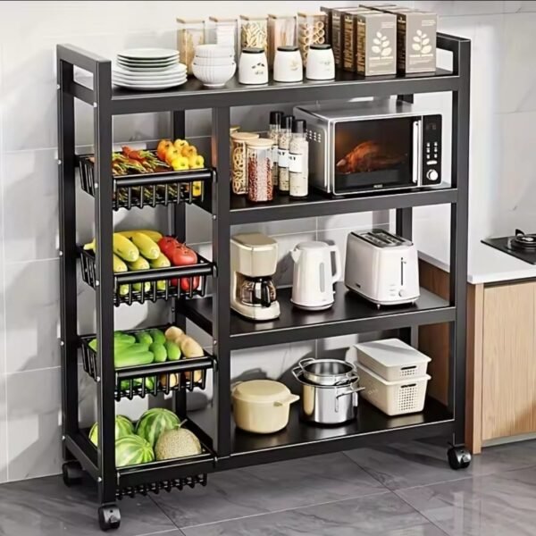 Multifunctional Metallic Storage Rack – 4 Tier with Baskets